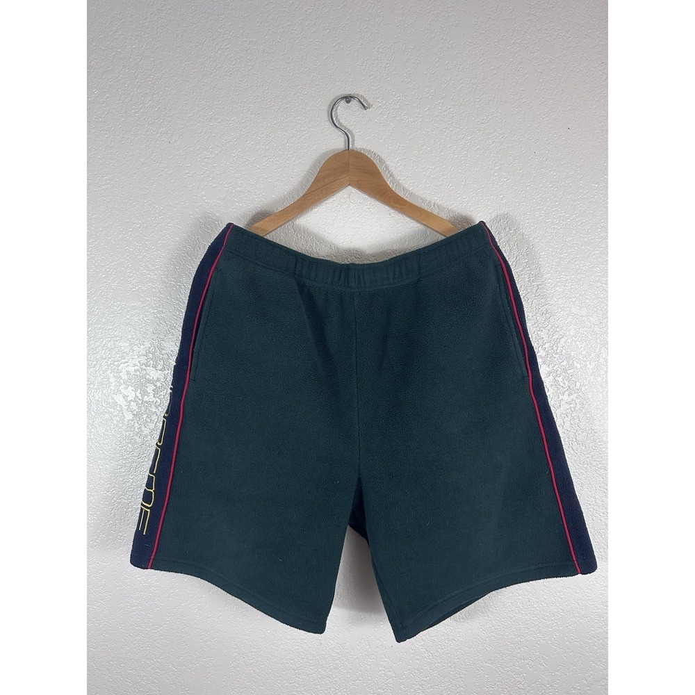 Supreme Polartec Fleece Shorts Green Navy Red Logo Embroidered Men's Medium